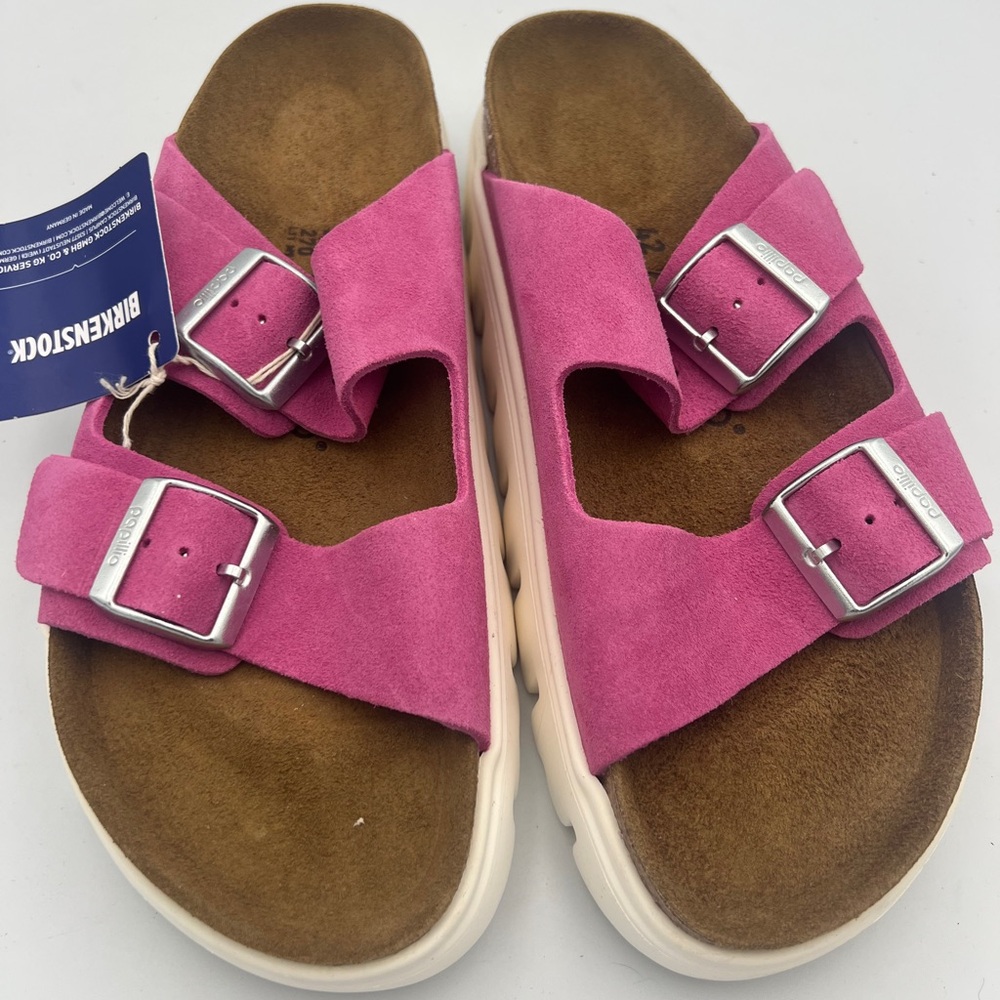 Papillio Birkenstock Arizona BigBuckle Fuschia Suede Platform Sandal SZ EU42 NEW - Picture 7 of 15